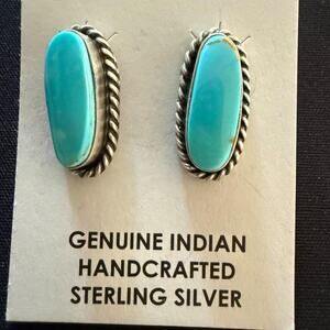 Native handmade kingman turquoise stud earrings. 925